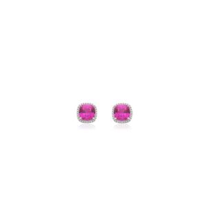 Brinco Quadrado Zircônia Rosa em Prata 925 - PL24296
