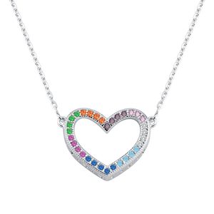 Colar Coração Zircônia Multicor em Prata 925 - PL24860