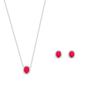 Conjunto Oval Zircônias Rubi em Prata 925 - PL24718
