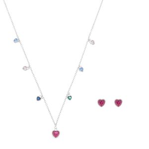 Conjunto Coração Zircônias Multicor em Prata 925 - PL24713