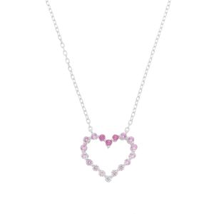 Colar Coração Zircônias Rosa em Prata 925 - PL24719
