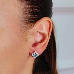 Brinco Flor com Zircônia Turmalina em Prata 925 - PL24933