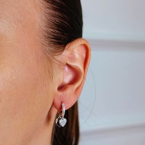 Brinco Argola com Coração Cravejado em Prata 925 - PL24942
