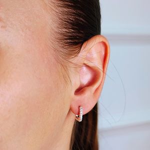 Brinco Argola Retangular com Zircônias em Prata 925 - PL24936