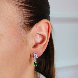 Brinco Cravejado com Gota Verde em Prata 925 - PL24943