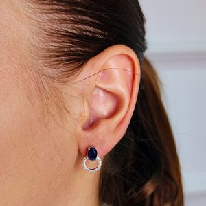 Brinco Oval Zircônia Azul em Prata 925 - PL24414