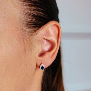 Brinco Gota Cravejada e Zircônia Azul em Prata 925 - PL24949