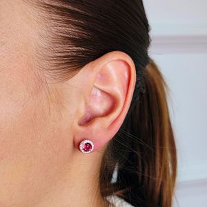 Brinco Redondo Zircônia Rosa em Prata 925 - PL24952
