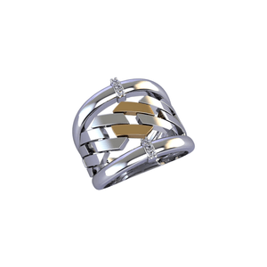 Anel Elos Duo em Ouro 18K e Prata com Zircônias - AU14622