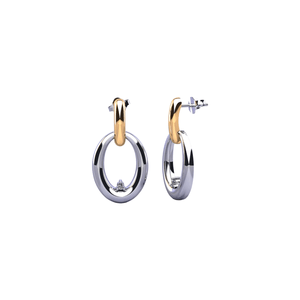 Brinco Oval Duo em Ouro 18K e Prata com Zircônias - AU14623