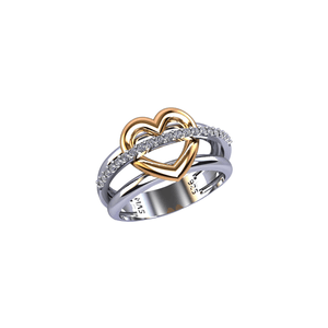 Anel Coração Duo em Ouro 18K e Prata com Zircônias - AU14626