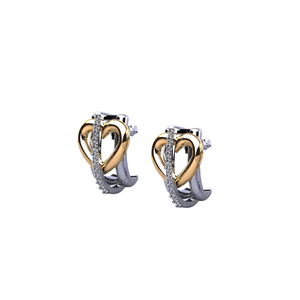 Brinco Coraçao Duo em Ouro 18K e Prata com Zircônias - AU14625