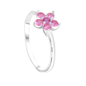 Anel Flor com Zircônias Rosa em Prata 925 - PL24683