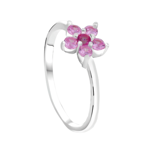 Anel Flor com Zircônias Rosa em Prata 925 - PL24669