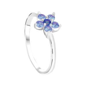Anel Flor com Zircônias Azul em Prata 925 - PL24668