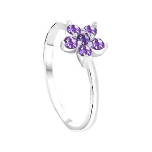 Anel Flor com Zircônias Lilás em Prata 925 - PL24670