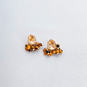 Brinco Gota e Olho de Tigre em Banho de Ouro 18K - PL24984