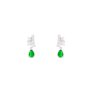 Brinco Cravejado com Gota Verde em Prata 925 - PL24943