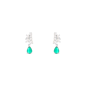 Brinco Cravejado Gota Zircônia Turmalina em Prata 925 - PL24944