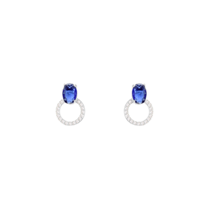 Brinco Oval Zircônia Azul em Prata 925 - PL24414