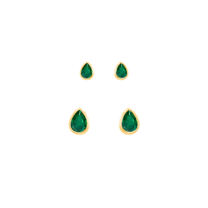 Dupla Brincos Gotinha Zircônia Verde em Banho de Ouro 18K - PL24845