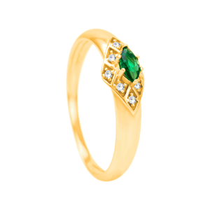 Anel de Formatura com Zircônia Verde e White em Ouro 18K - AU14637
