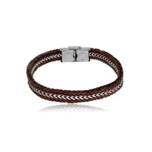 Pulseira Masculina Marrom de Nylon Trançado em Aço - PL25172