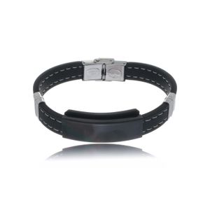 Pulseira Masculina Silicone e Placa Preta em Aço - PL25152