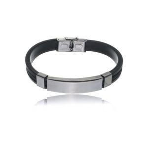 Pulseira Masculina Silicone Trabalhado e Placa em Aço - PL25166