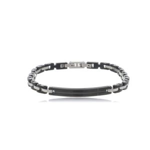Pulseira Masculina Gomos Placa Black em Aço Inoxidável - PL25180
