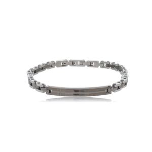 Pulseira Masculina Gomos e Placa em Aço Inoxidável - PL25181