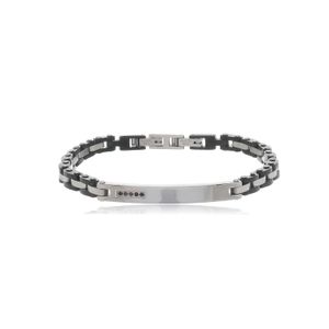 Pulseira Masculina Gomos e Placa com Zircônias em Aço - PL25186