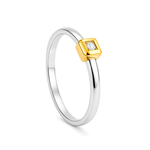 Anel em Ouro Branco com Quadrado em Ouro 18k e Diamante 1,5 pts - AU6763