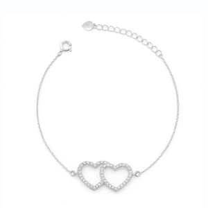 Pulseira Coração Duplo Cravejado em Prata 925 - PL25727