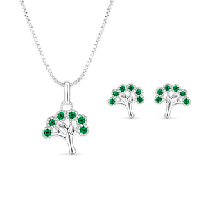 Conjunto Árvore da Vida com Zircônias Verdes em Prata 925 - PL26807