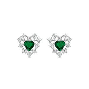Brinco Coração Zircônia Verde em Prata 925 - PL22256