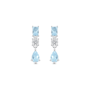 Brinco com Zircônia Retangular e Gota Azul em Prata 925 - PL26866