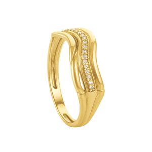 Anel Ondulado Cravejado em Ouro 18K - AU14307