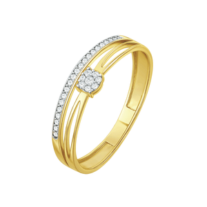 Anel Aro Duplo com Diamantes e Brilhantes em Ouro 18K - AU14413