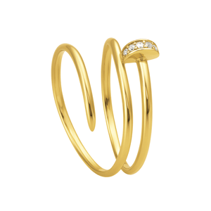 Anel Prego 3 Voltas com Zircônias em Ouro 18K - AU14491