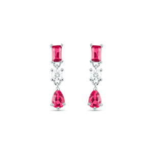 Brinco Retangular e Gota de Zircônia Rosa em Prata 925 - PL27070