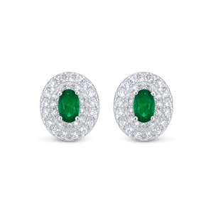 Brinco Cravejado Oval e Zircônia Verde em Prata 925 - PL27066