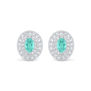 Brinco Cravejado Oval e Zircônia Turmalina em Prata 925 - PL27068