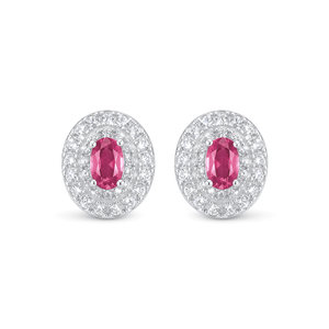 Brinco Cravejado Oval e Zircônia Rosa em Prata 925 - PL27067