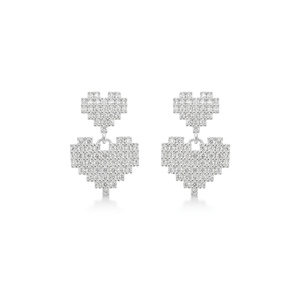 Brinco Coração Duplo Cravejado em Prata 925 - PL27306