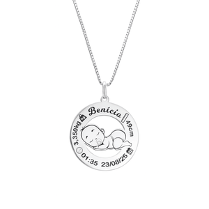 Colar Personalizado Nascimento Bebê Menino em Prata 925 - PL25558