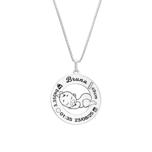 Colar Personalizado Nascimento Bebê Menina em Prata 925 - PL25702