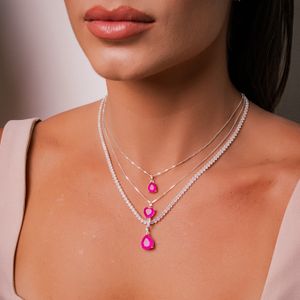 Colar Coração Zircônia Fusion Rosa em Prata 925 - PL26784