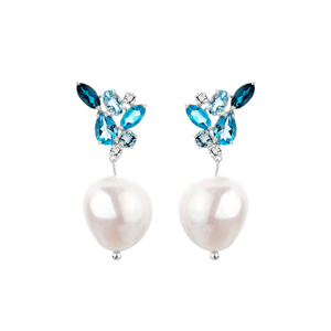 Brinco em Ouro Branco 18K Pérola Barroca com Topazio Sky - AU10514
