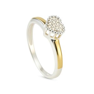 Anel Pavê Coração em Ouro 10K e Prata 925 - PL27573